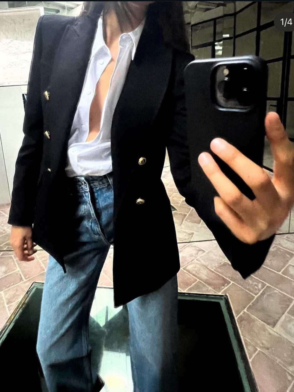 Zara Black Double-Breasted Blazer with Gold Buttons